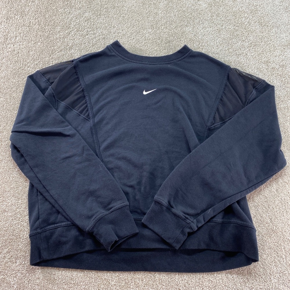 NIKE Dri Fit Sweatshirt Mens Large Black‎ Mesh Panel Crewneck Athletic